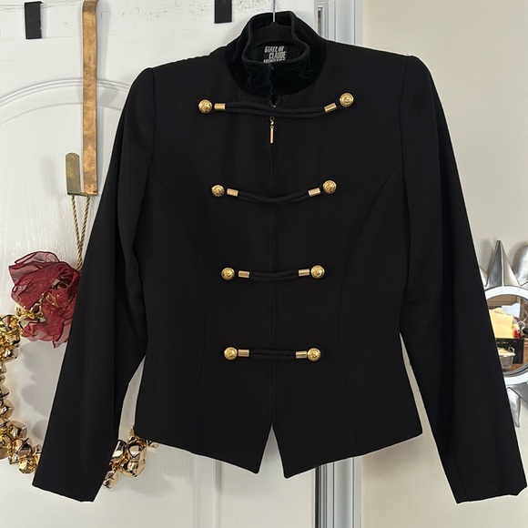 STATE OF CLAUDE MONTANA LADIES BLACK GOLD TONE MILITARY JACKET TOP-VINTAGE-WOW! - Picture 2 of 8